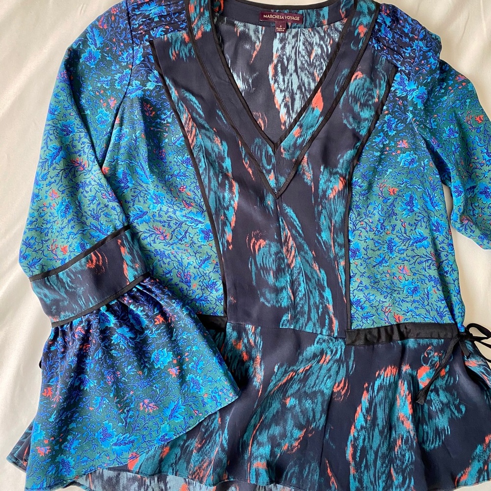 Marchesa Voyage Blue Bohemian Blouse Size 6